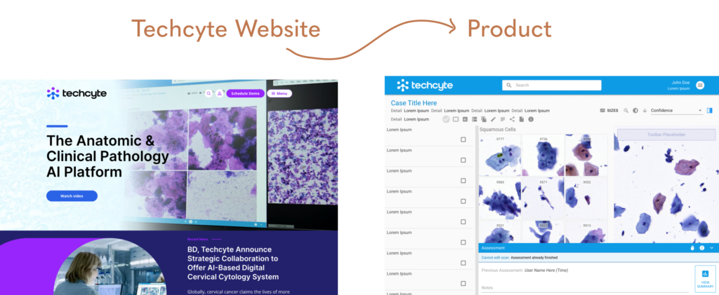 Techcyte Website and Product have different visual styles and look disconnected.
